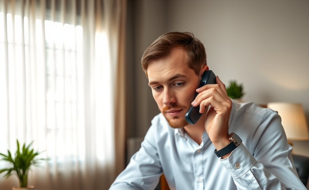 Business professional negotiating debt settlement over phone with creditor, reviewing settlement agreement documents and calculator showing reduced payment amounts on desk