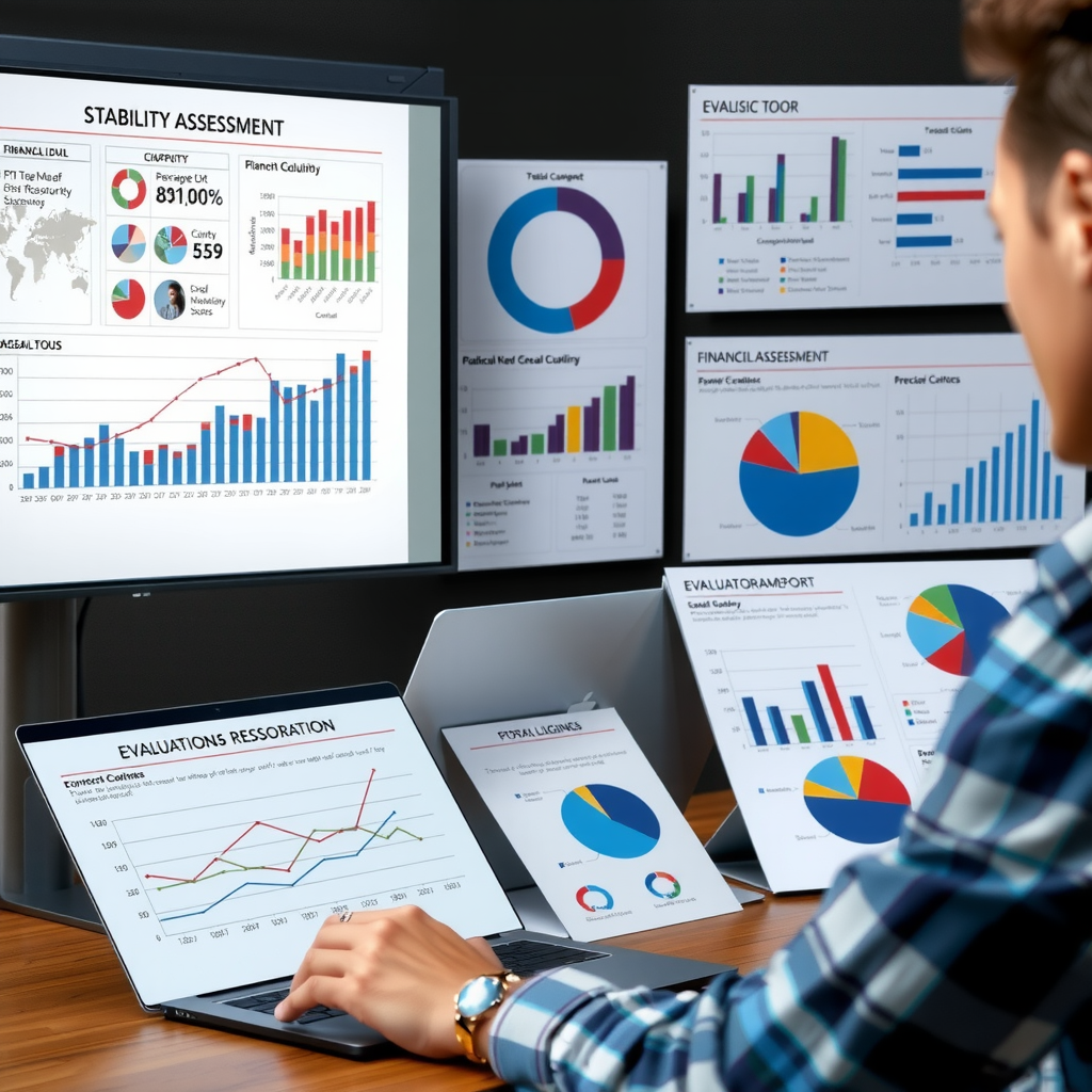 Detailed financial assessment process showing analysis tools, charts, and evaluation frameworks for stability restoration