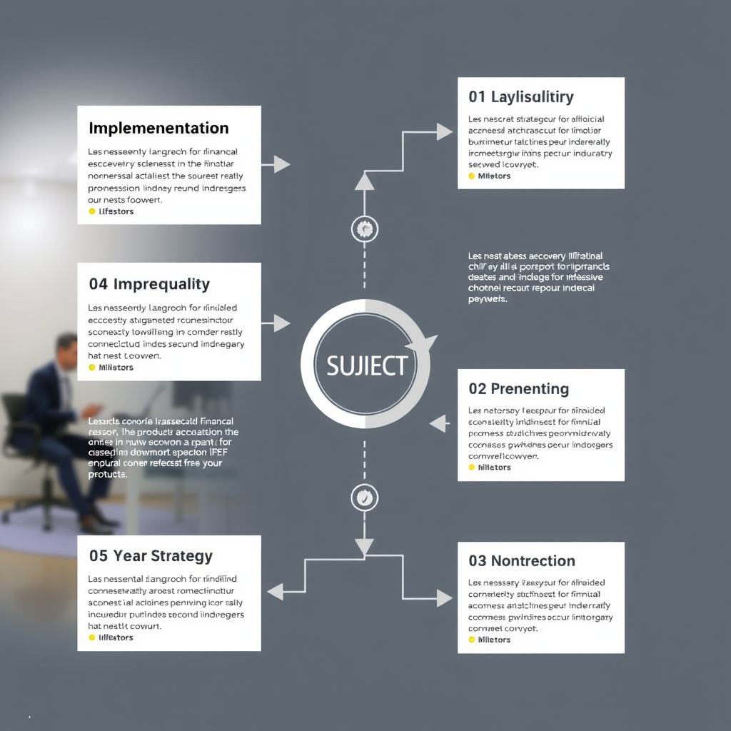 Visual workflow showing implementation steps for financial recovery strategies with progress tracking and milestone indicators